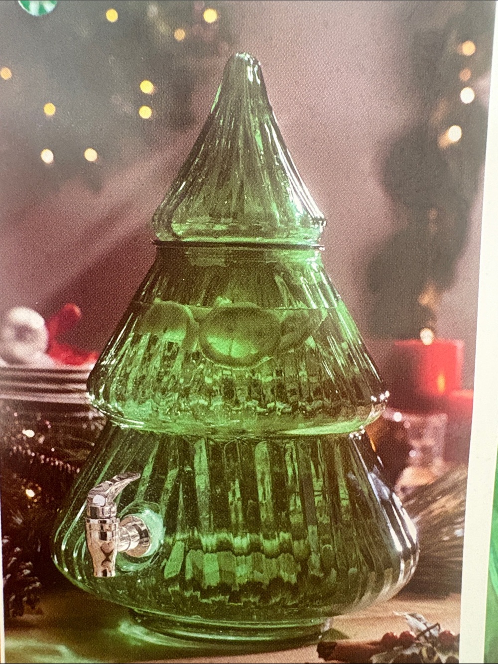Holiday Glass Beverage Dispenser - Green Christmas Tree